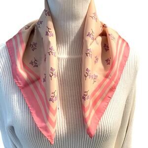 Vintage Floral‎ Scarf Cottage Dainty Pink Stripes Romantic 80s Grandma